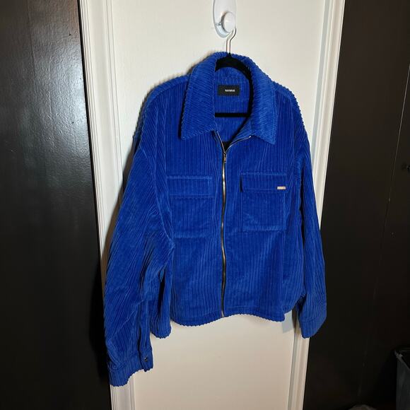 Nahmias Men's Blue Corduroy Full Zip Boxy Jacket Size XXXL Long Sleeve Collared - Picture 4 of 15